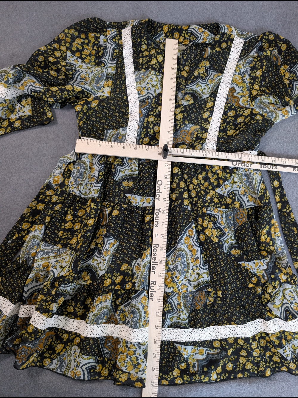 Ali & Kris Womens Boho Floral Paisley Tiered Mini Dress Blue Yellow Size M - Picture 6 of 9